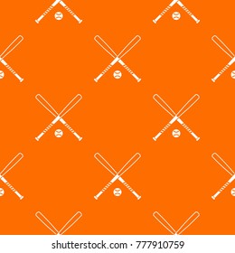 Crossed baseball bats and ball pattern repeat seamless in orange color for any design. Vector geometric illustration