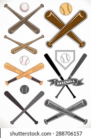 crossed baseball bats and ball sets