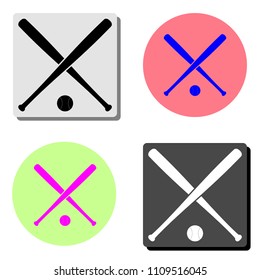 crossed baseball bats and ball. simple flat vector icon illustration on four different color backgrounds