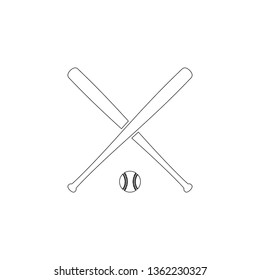 crossed baseball bats and ball. simple flat vector icon illustration. outline line symbol - editable stroke