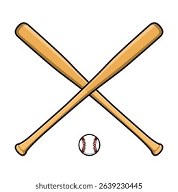 crossed baseball bats and ball vector colour illustration 