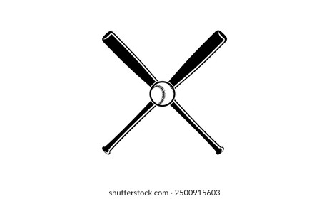 crossed baseball bats, black isolated silhouette