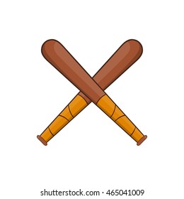 Crossed baseball bats icon in cartoon style on a white background