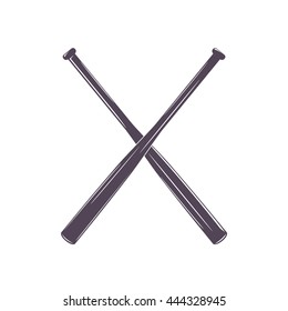 Crossed baseball bats on white, vector illustration