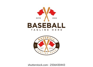 crossed baseball bats with red flag logo vector design collection for baseball sport club, tournament, t-shirt and merchandise designs 