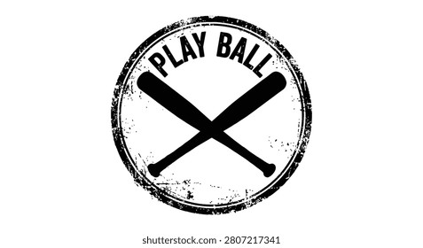 Crossed baseball bats with text in a circular frame distressed black silhouette sporting goods athletics ballgame