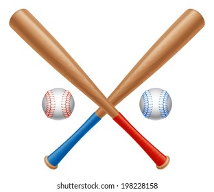 Crossed baseball bats and two baseball balls.