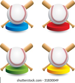 crossed bats and baseball on colored discs