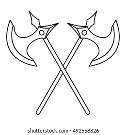 Crossed battle axes icon in outline style on a white background vector illustration
