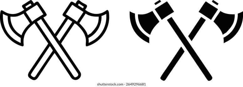 Crossed Battle Axes Icon Vector Black and White Outline Weapon Design