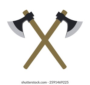 Crossed battle axes vector illustration, medieval weapon isolated on white