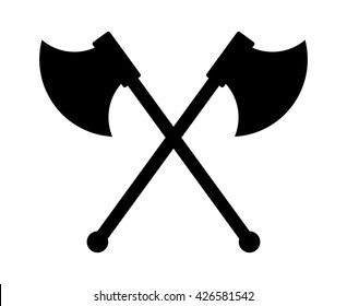 Crossed battleaxe or battle axe flat vector icon for games and websites