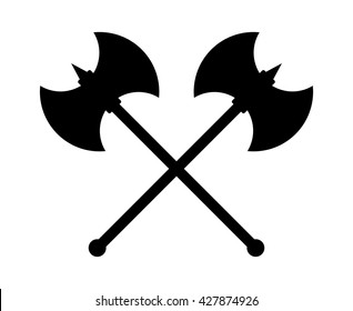 Crossed battleaxe or battle axe with spike flat vector icon for games and websites