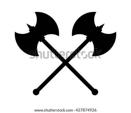 Crossed battleaxe or battle axe with spike flat vector icon for games and websites