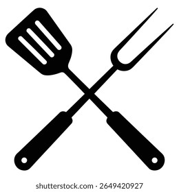 Crossed bbq spatula and fork utensils silhouette for grilling
