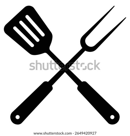 Crossed bbq spatula and fork utensils silhouette for grilling
