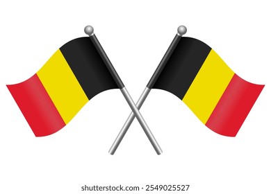 Crossed Belgian Flags Illustration - Realistic 3D Vector Design Isolated on White Background, Editable and Scalable EPS File for Print and Digital Use