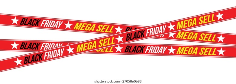 Crossed Black Friday Caution Ribbons – Bold Red, White, and Black Typography for Discount Banners and Marketing Visuals Black Friday Sale Ribbon Tape.