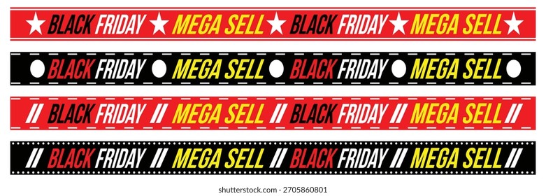 Crossed Black Friday Caution Ribbons – Bold Red, White, and Black Typography for Discount Banners and Marketing Visuals Black Friday Sale Ribbon Tape.