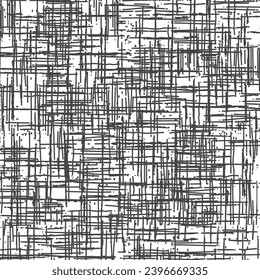 Crossed black lines on a white background, randomly drawn vertically and horizontally. Grunge graphics. Vector seamless.