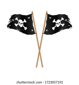 Schwarze Piratenflaggen mit Knochen und Schädel, Vektorgrafik