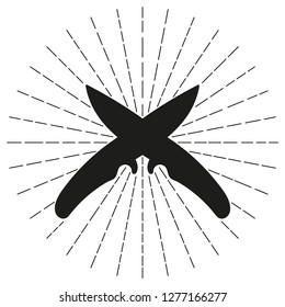 Crossed black silhouette knives. Vector illustration.