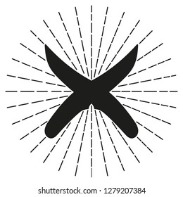 Crossed black silhouette knives. Vector illustration.