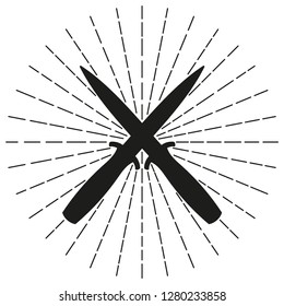 Crossed black silhouette knives. Vector illustration.