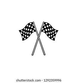 Crossed black and white checkered flags hand drawn outline doodle icon. Racing finish, speed victory concept. Vector sketch illustration for print, web, mobile and infographics on white background.