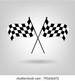 Crossed black and white checkered flags.Finish symbol. Flat illustration