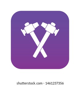 Crossed blacksmith hammer icon digital purple for any design isolated on white vector illustration