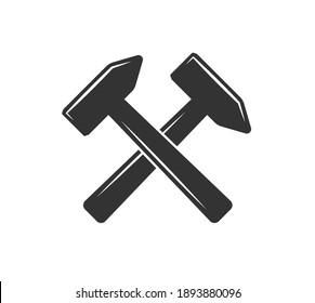 Crossed blacksmith hammer. Work repair logo sign. Vector illustration image. Isolated on white background.