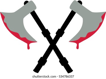 Crossed bloody medieval axe