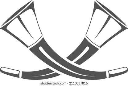 Crossed blowing horn icon. Hunter logo. Loud sound symbol