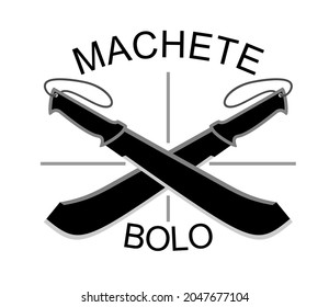 Crossed Bolo Machete Knife Silhouette, Vector Design