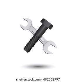 Crossed bolt and wrench. Isolated on white background. Vector illustration.