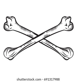 Crossed bones - hand drawn vector illustration, isolated on white. For signage, prints and stamps