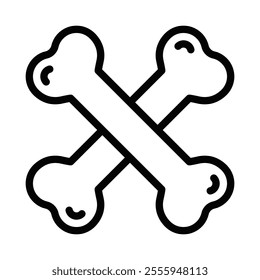 Crossed bones icon, bold black vector design, flat outline style. Editable stroke.