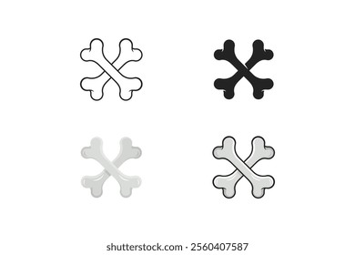 Crossed bones icon vector made in outline, silhouette, flat and cartoon style