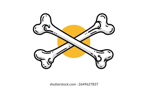 Crossed bones ilustração com círculo amarelo fundo icônico símbolo de perigo e pirataria