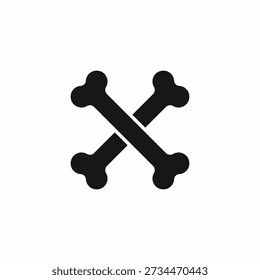 Crossed bones silhouette vector in minimalist black style, simple icon for pet shop treats, veterinary signage, and animal care branding