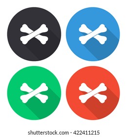 crossed bones vector icon - colored round buttons with long shadow