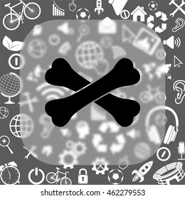 Crossed bones vector icon - matte glass button on background consisting of  different icons
