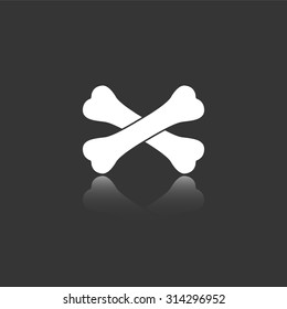 crossed bones vector icon with mirror reflection