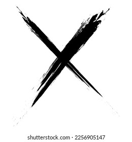 Crossed brush stroke. X black mark. Cross sign graphic symbol. Vector illustration isolated on white background.