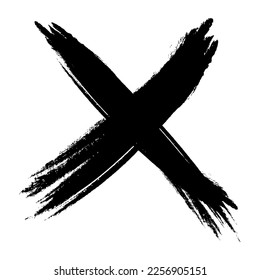 Crossed brush stroke. X black mark. Cross sign graphic symbol. Vector illustration isolated on white background.