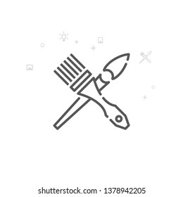 Crossed Brushes Vector Line Icon. Art, Design and Creativity Symbol, Pictogram, Sign. Light Abstract Geometric Background. Editable Stroke. Adjust Line Weight. Design with Pixel Perfection.