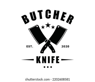 Crossed butcher knife shop symbol icon vintage logo vector