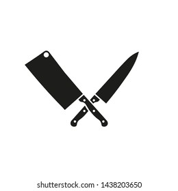 Crossed butcher knifes icon on white background. Vector.