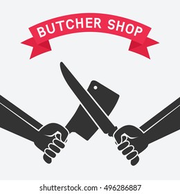 crossed butcher knives. butcher shop concept design. vector illustration - eps 8
